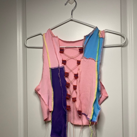 Trending Patchwork Laced-Up Distressed Crop Top - Picture 2 of 2